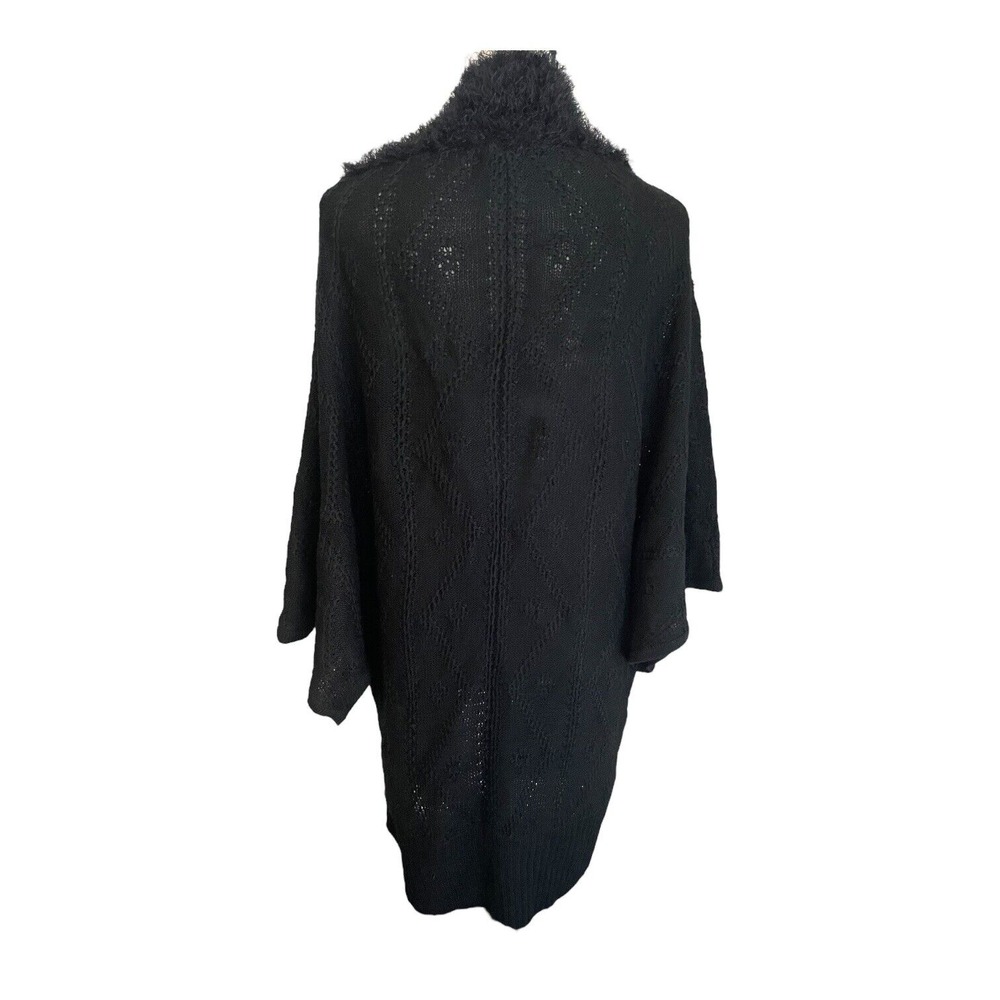 BCBGMAXAZRIA Cardigan Women's Medium Black Open Front Longline Faux Fur NWT - Picture 5 of 6